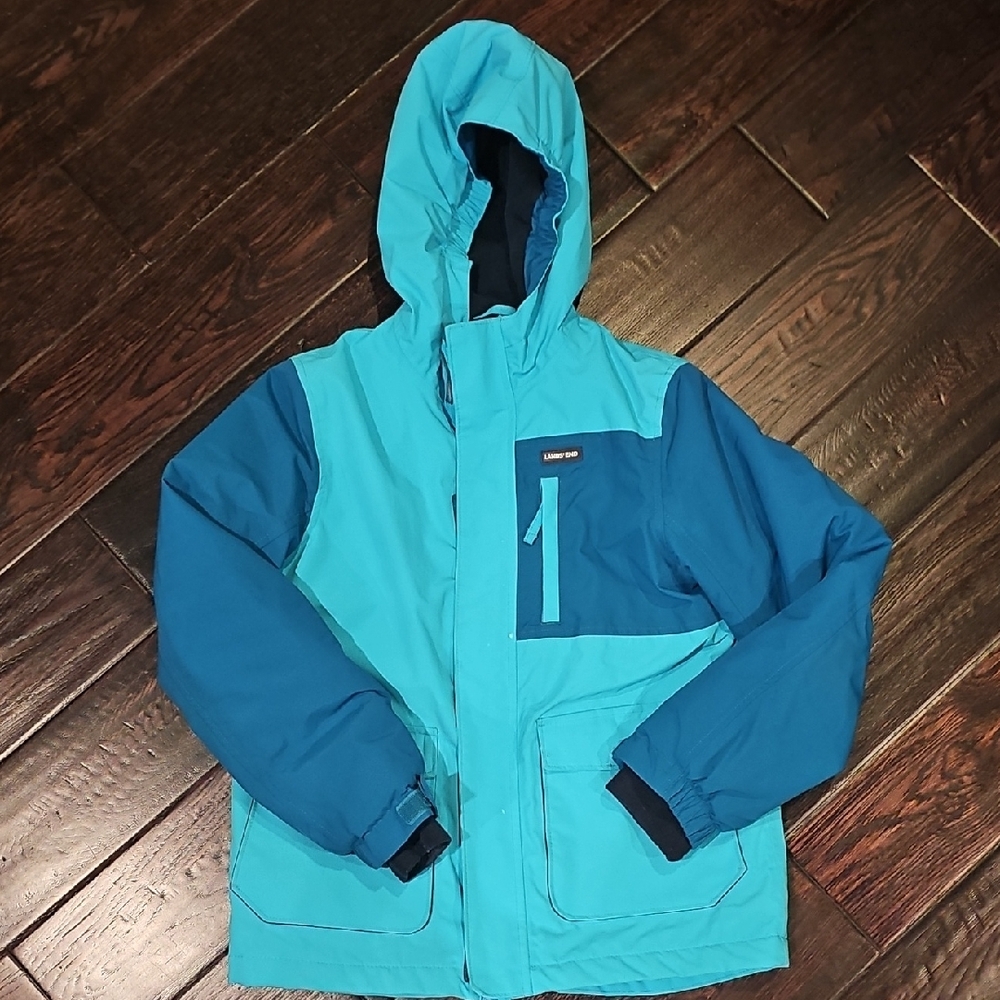 Lands' End Blue Puffer Jacket Insulated Weather-Resistant
